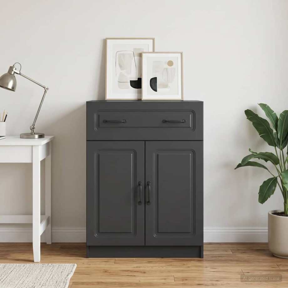 vidaXL Dressoir met lade Zwart 66 x 34,5 x 87 cm Bewerkt hout vidaXL Dressoir met lade Zwart 66 x 34,5 x 87 cm Bewerkt hout afbeelding 1