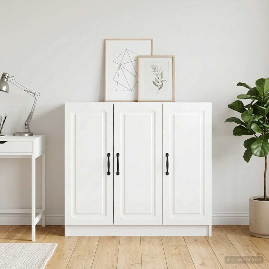 vidaXL Dressoir Hoogglans Wit 89 x 34,5 x 77 cm Bewerkt hout vidaXL Dressoir Hoogglans Wit 89 x 34,5 x 77 cm Bewerkt hout afbeelding 1