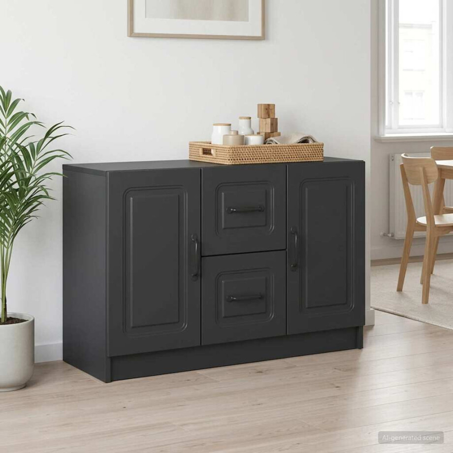 vidaXL Dressoir met lade Zwart 89 x 34,5 x 57 cm Bewerkt hout vidaXL Dressoir met lade Zwart 89 x 34,5 x 57 cm Bewerkt hout afbeelding 1