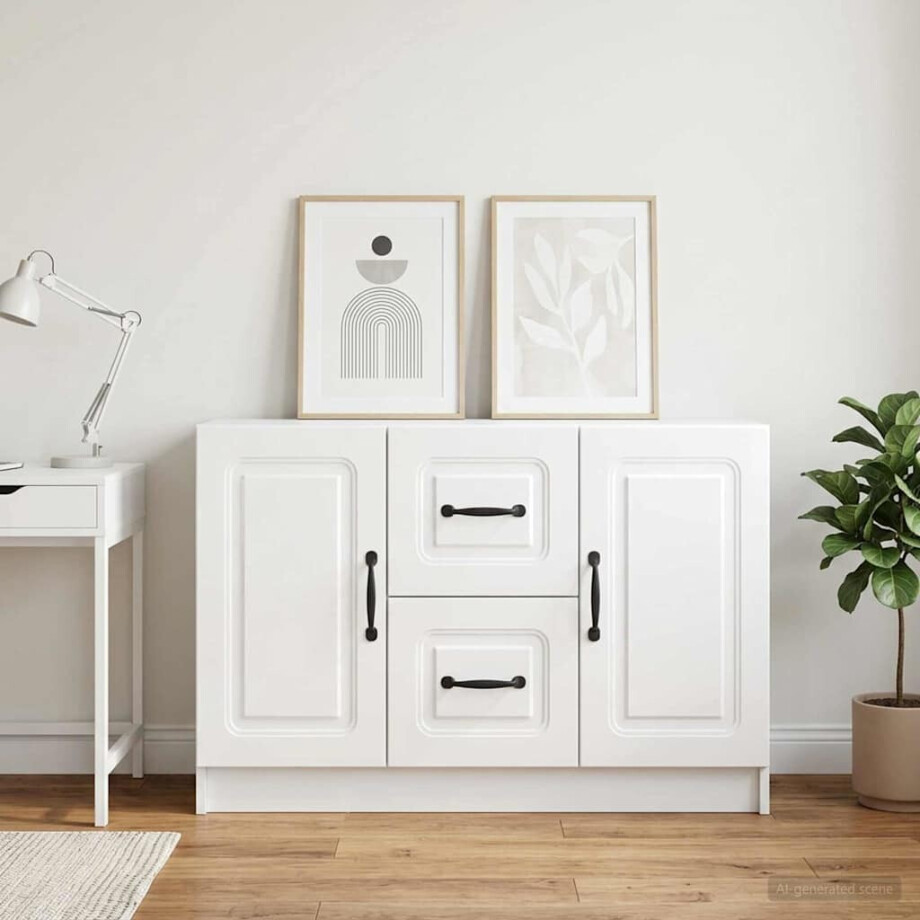 vidaXL Dressoir met lade Hoogglans Wit 89 x 34,5 x 57 cm Bewerkt hout afbeelding 1