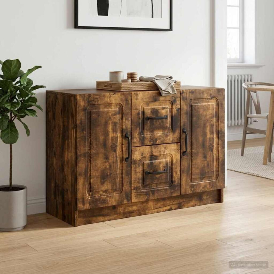 vidaXL Dressoir met lade Gerookt eiken 89 x 34,5 x 57 cm Bewerkt hout afbeelding 1