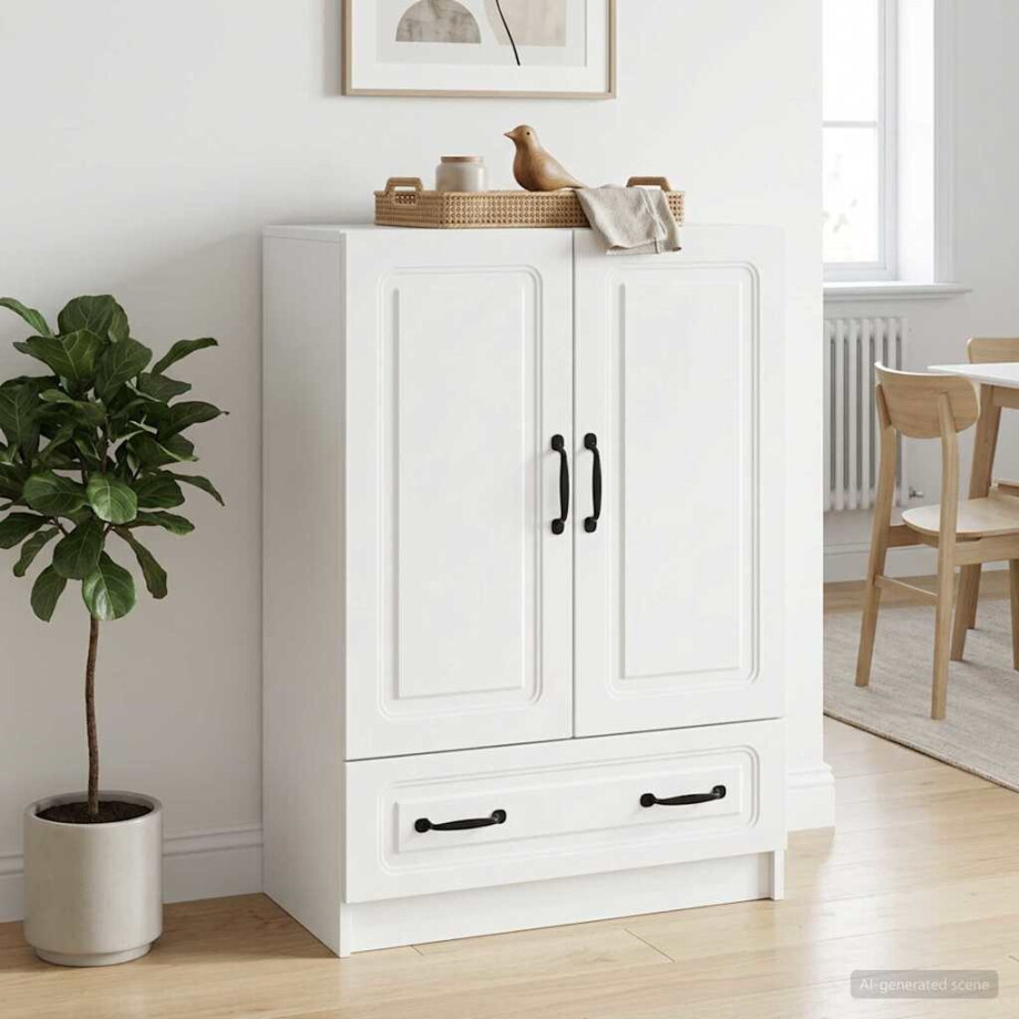 vidaXL Dressoir met lade Wit 66 x 34,5 x 92 cm Bewerkt hout vidaXL Dressoir met lade Wit 66 x 34,5 x 92 cm Bewerkt hout afbeelding 1