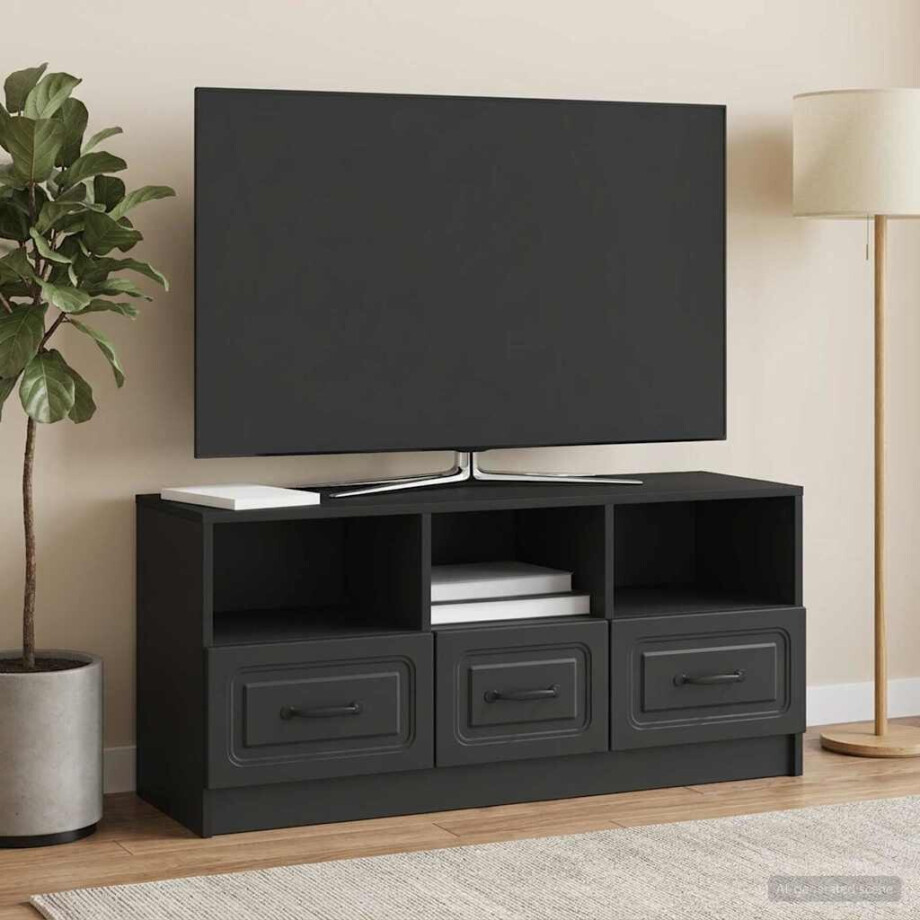 vidaXL TV-kast met lade Zwart 102 x 34,5 x 47 cm Bewerkt hout afbeelding 1