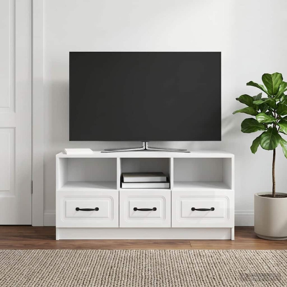 vidaXL TV-kast met lade Hoogglans Wit 102 x 34,5 x 47 cm Bewerkt hout afbeelding 1