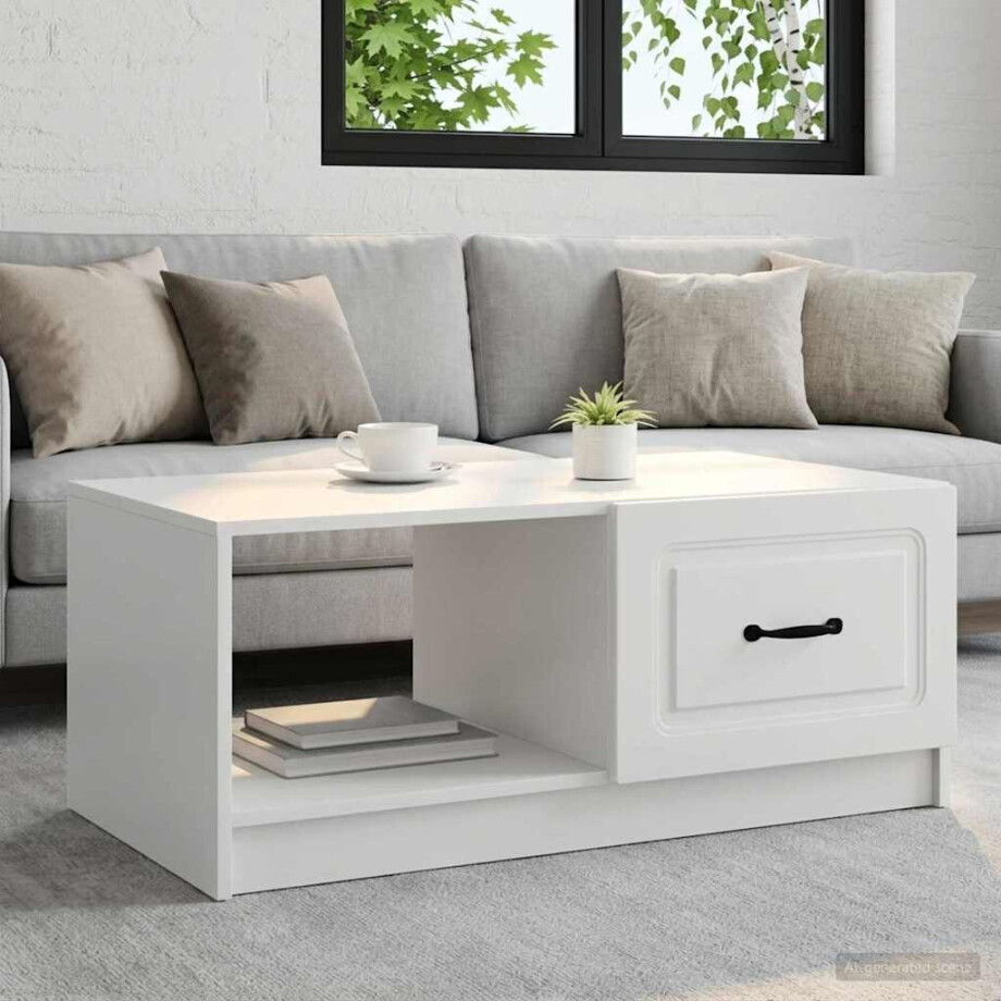 vidaXL Salontafel Wit 90 x 50 x 37 cm Bewerkt hout vidaXL Salontafel Wit 90 x 50 x 37 cm Bewerkt hout afbeelding 1