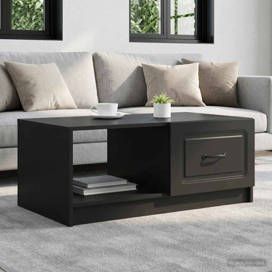 vidaXL Salontafel Zwart 90 x 50 x 37 cm Bewerkt hout vidaXL Salontafel Zwart 90 x 50 x 37 cm Bewerkt hout afbeelding 1