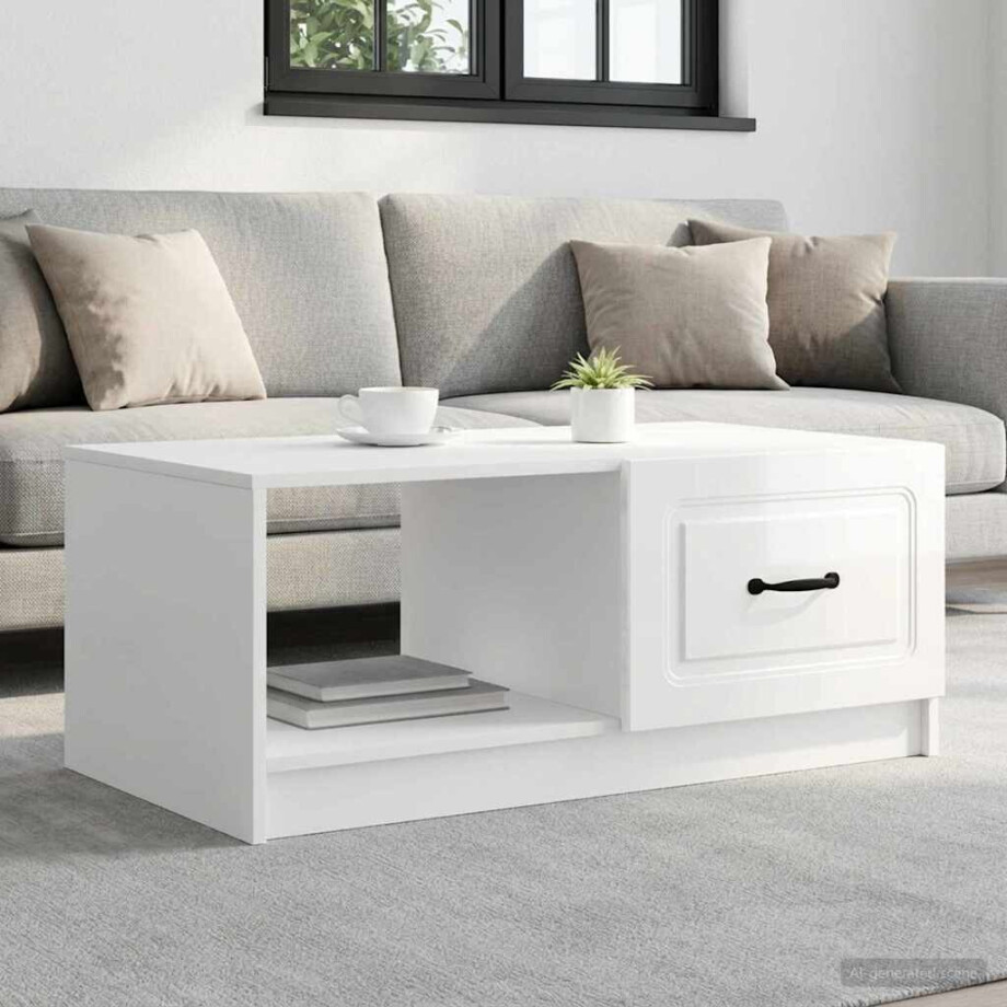 vidaXL Salontafel Hoogglans Wit 90 x 50 x 37 cm Bewerkt hout vidaXL Salontafel Hoogglans Wit 90 x 50 x 37 cm Bewerkt hout afbeelding 1