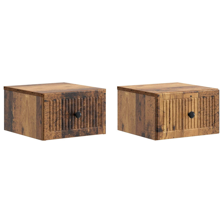 vidaXL Wandbeugel Bedkast met lade 2 pcs Oud hout 33 x 34,5 x 20 cm afbeelding 1