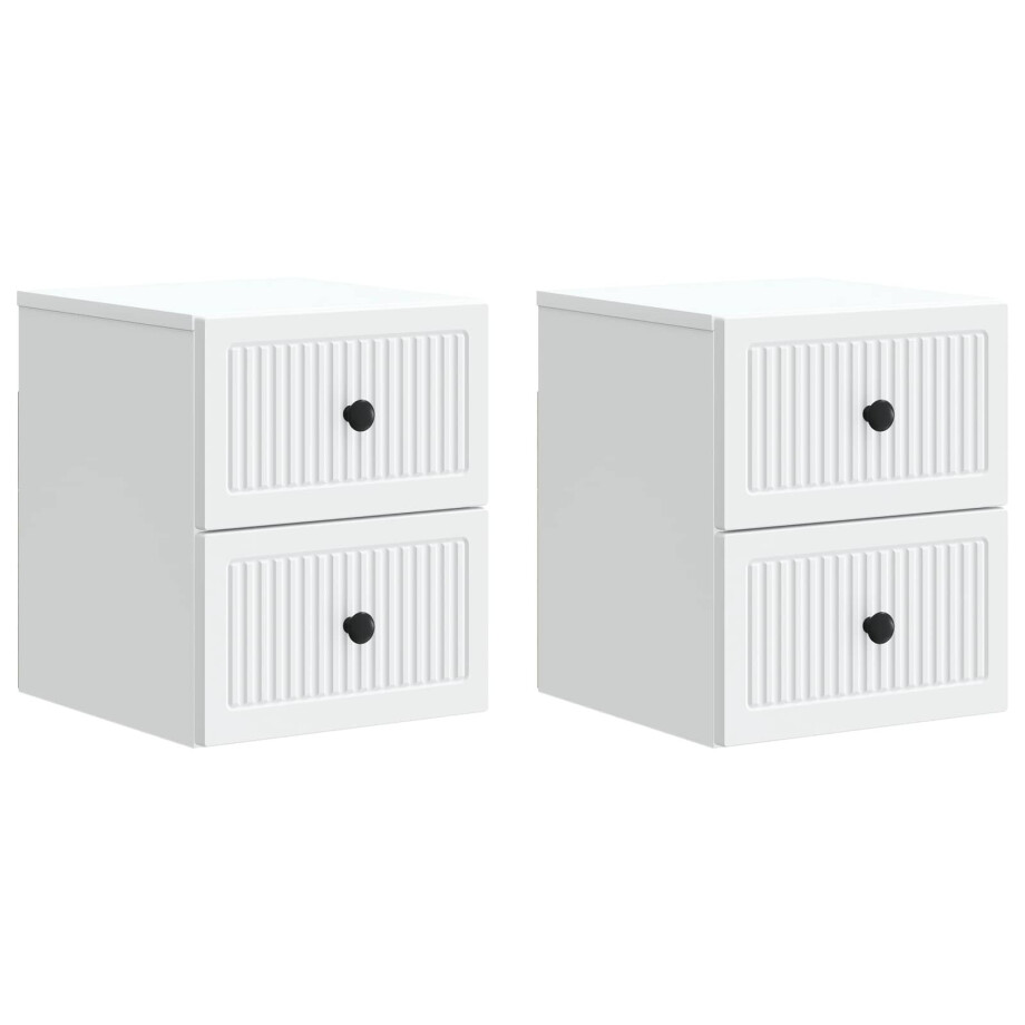 vidaXL Wandbeugel Bedkast 2 pcs Wit 33 x 34,5 x 40 cm Bewerkt hout afbeelding 1