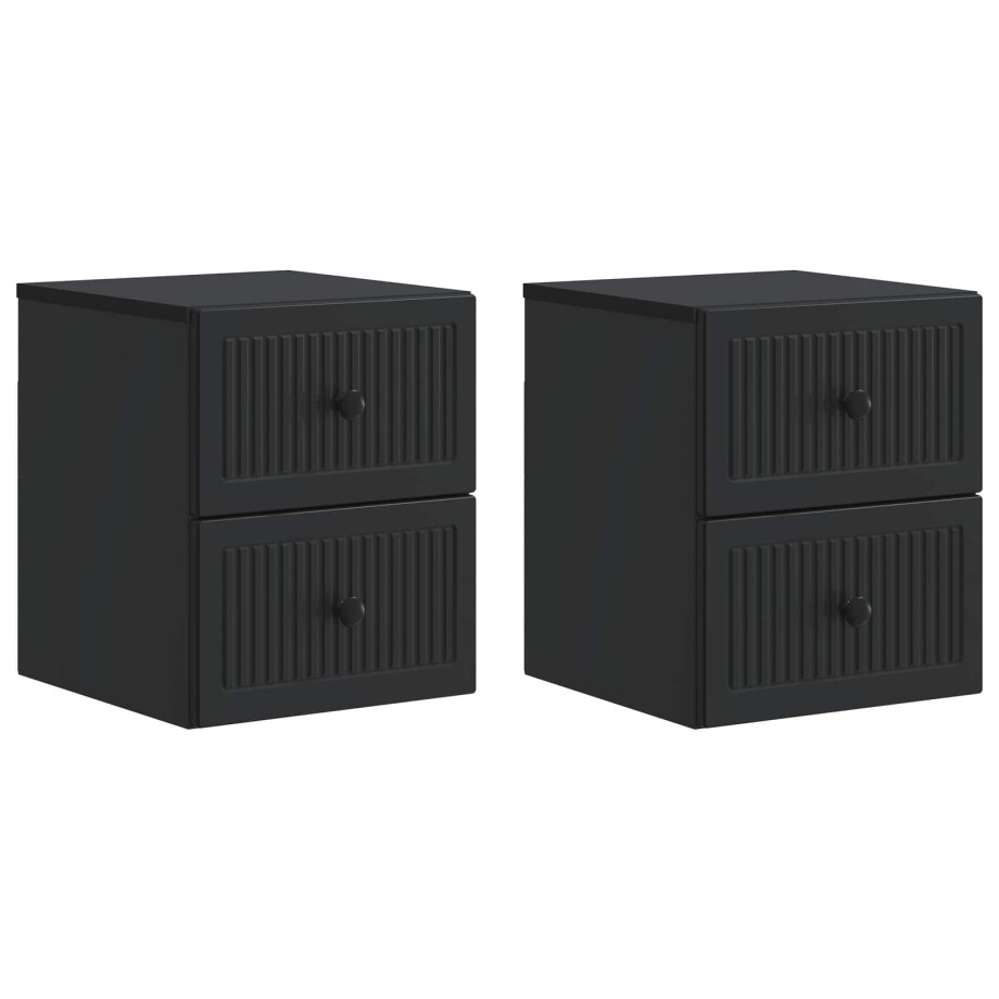 vidaXL Wandbeugel Bedkast 2 pcs Zwart 33 x 34,5 x 40 cm Bewerkt hout afbeelding 1