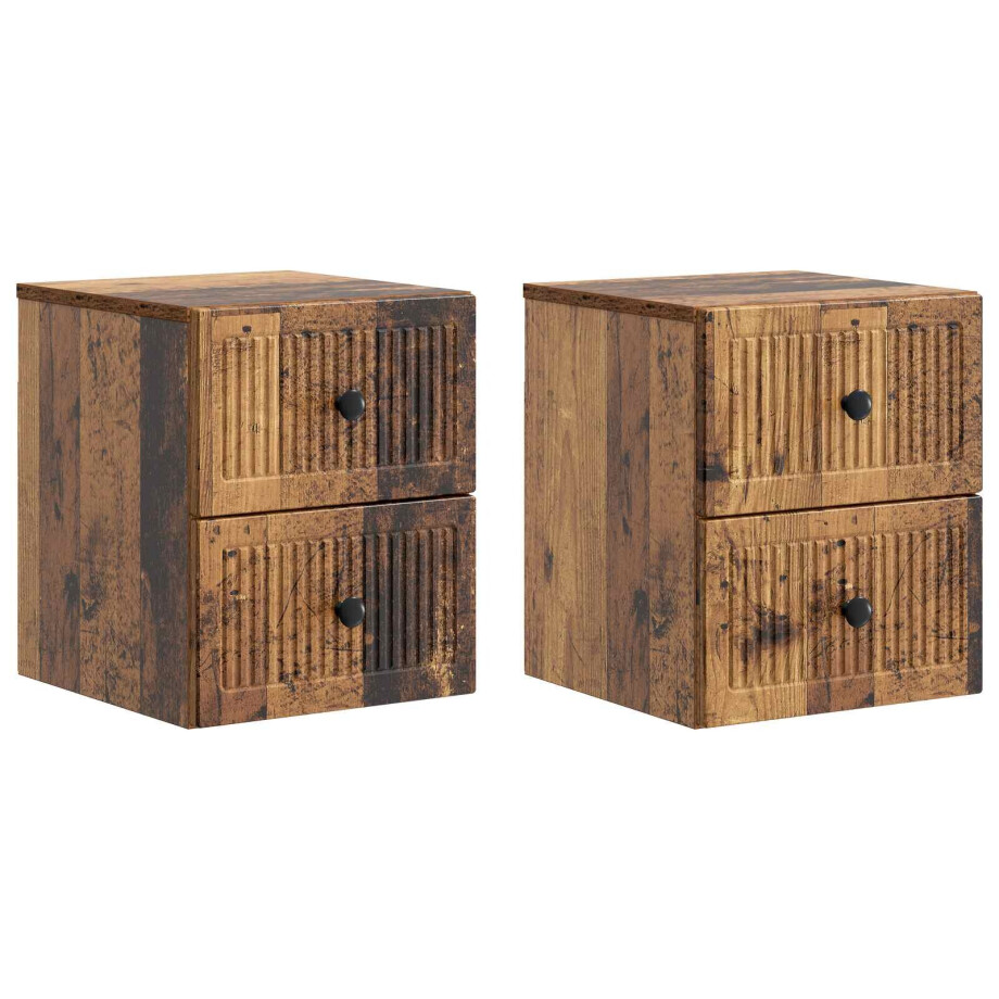 vidaXL Wandbeugel Bedkast met lade 2 pcs Oud hout 33 x 34,5 x 40 cm vidaXL Wandbeugel Bedkast met lade 2 pcs Oud hout 33 x 34,5 x 40 cm afbeelding 1