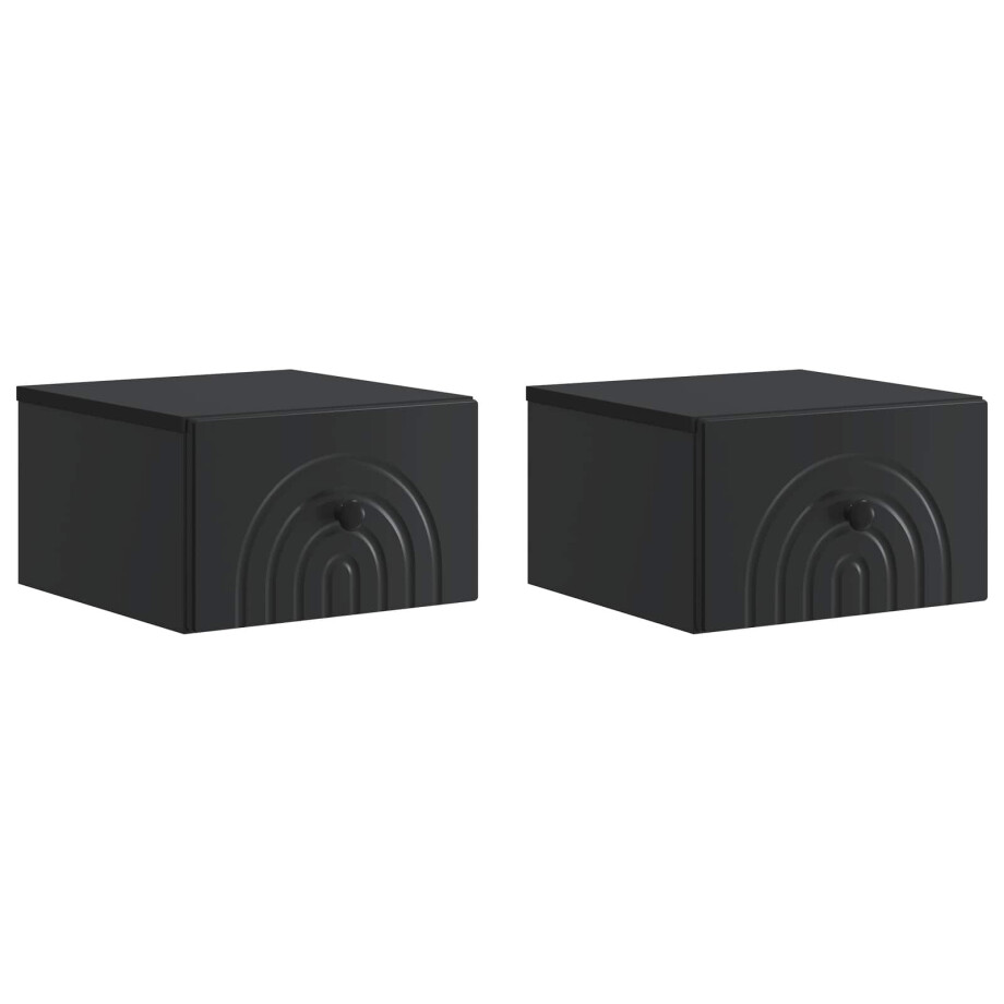 vidaXL Wandbeugel Bedkast 2 pcs Zwart 33 x 34,5 x 20 cm Bewerkt hout afbeelding 1