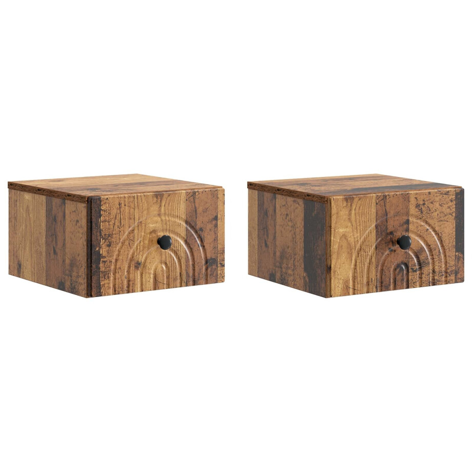 vidaXL Wandbeugel Bedkast met lade 2 pcs Oud hout 33 x 34,5 x 20 cm afbeelding 1
