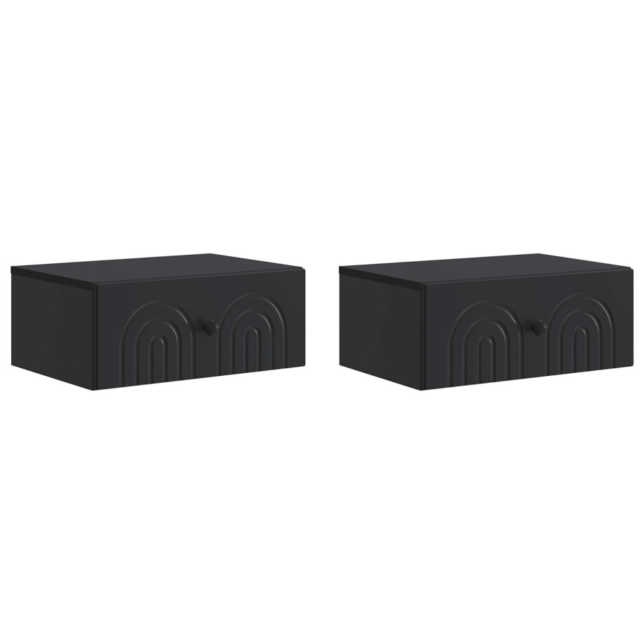 vidaXL Wandbeugel Bedkast 2 pcs Zwart 49 x 34,5 x 20 cm Bewerkt hout afbeelding 1