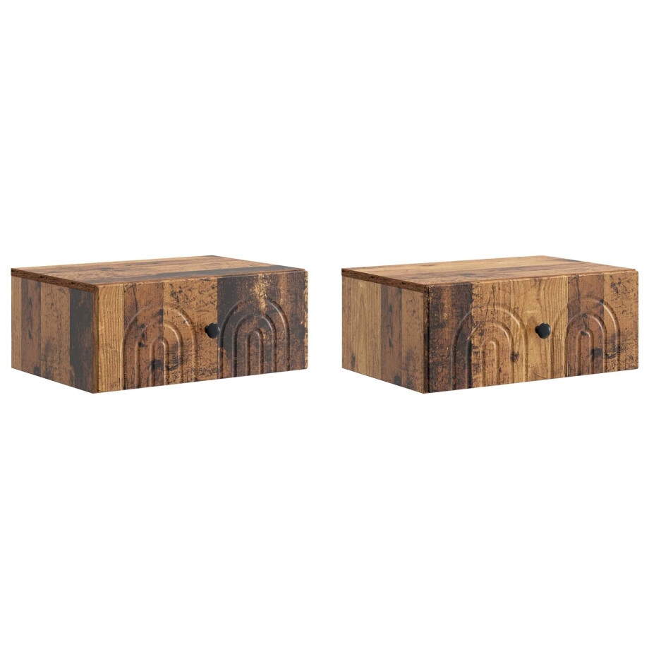 vidaXL Wandbeugel Bedkast met lade 2 pcs Oud hout 49 x 34,5 x 20 cm vidaXL Wandbeugel Bedkast met lade 2 pcs Oud hout 49 x 34,5 x 20 cm afbeelding 1