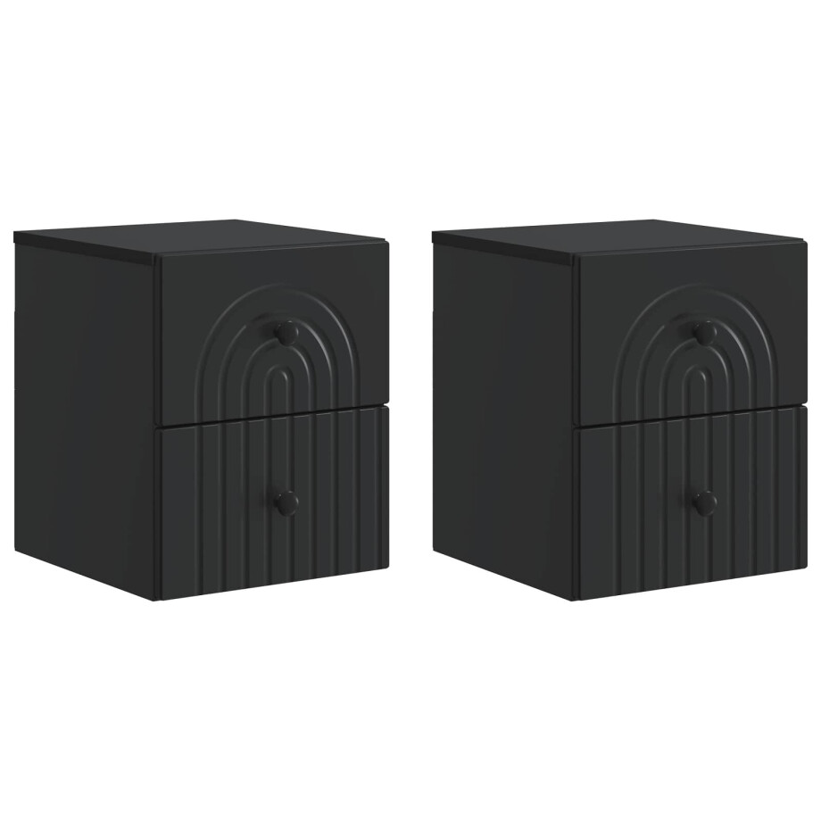 vidaXL Wandbeugel Bedkast 2 pcs Zwart 33 x 34,5 x 40 cm Bewerkt hout afbeelding 1