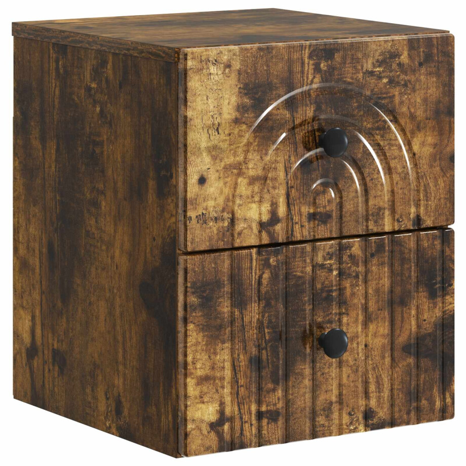 vidaXL Wandbeugel Bedkast Gerookt eiken 33 x 34,5 x 40 cm Bewerkt hout afbeelding 1