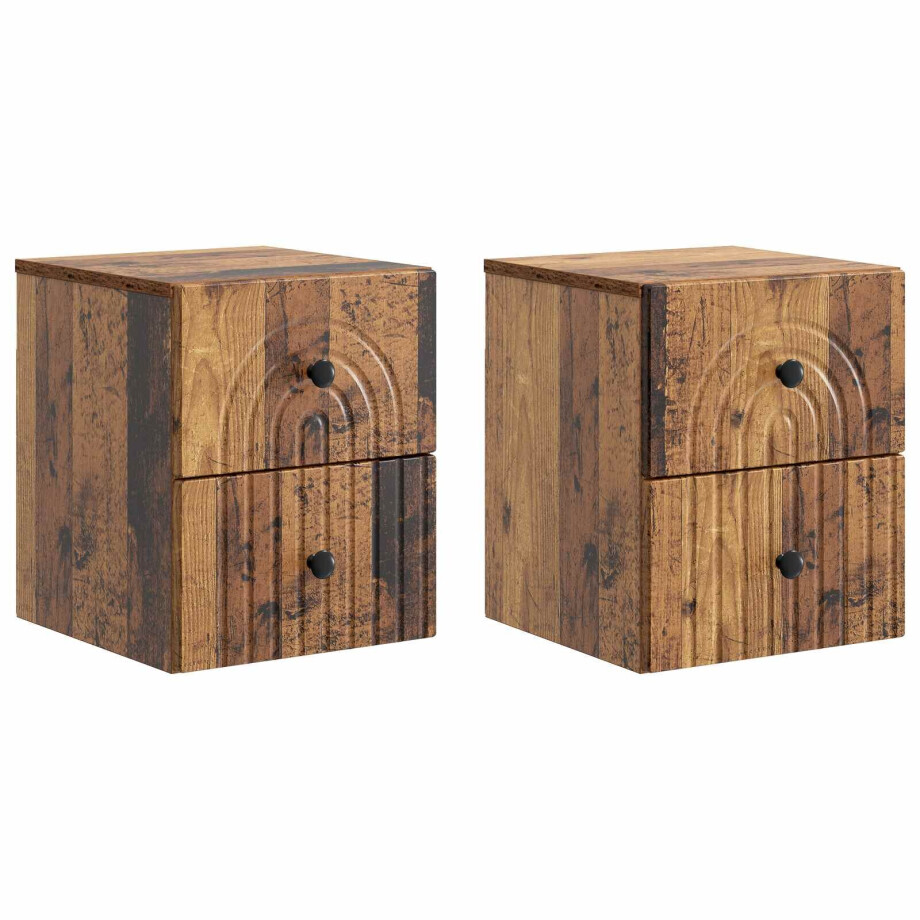vidaXL Wandbeugel Bedkast met lade 2 pcs Oud hout 33 x 34,5 x 40 cm afbeelding 1