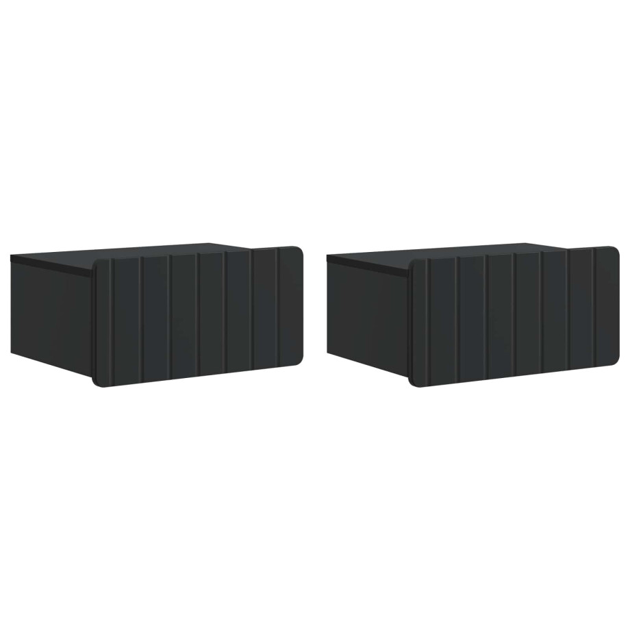vidaXL Wandbeugel Bedkast 2 pcs Zwart 49 x 34,5 x 24 cm Bewerkt hout afbeelding 1