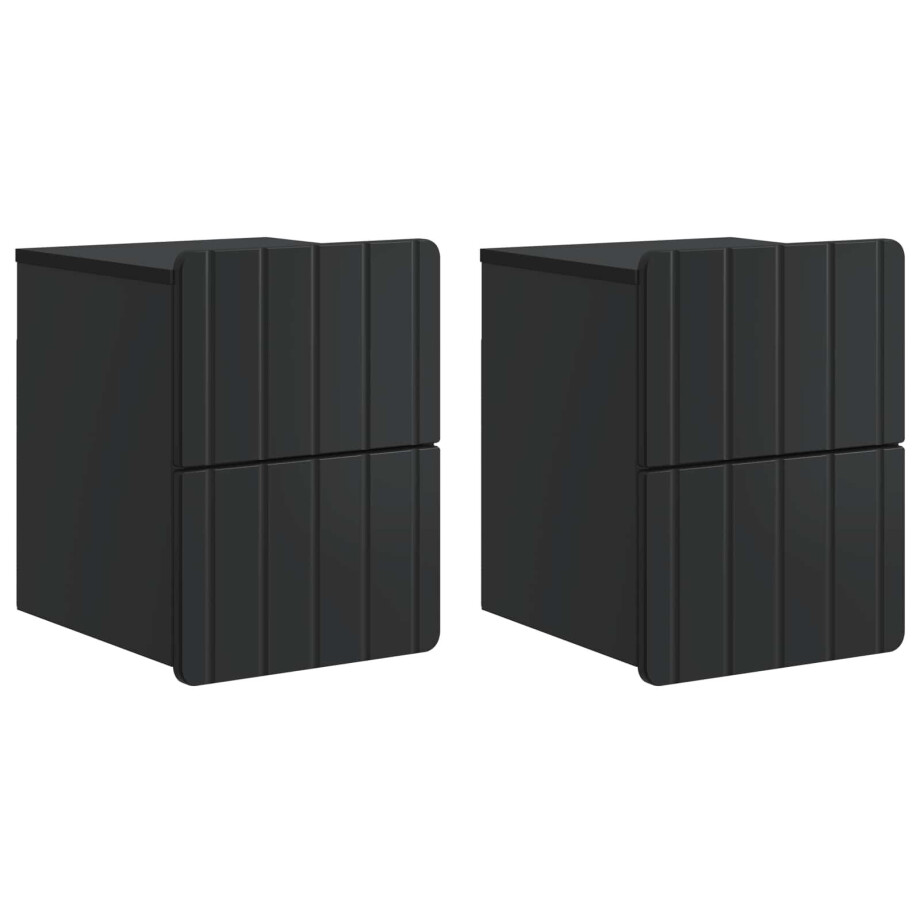 vidaXL Wandbeugel Bedkast 2 pcs Zwart 33 x 34,5 x 43 cm Bewerkt hout afbeelding 1