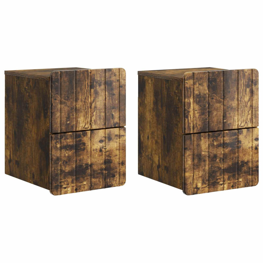 vidaXL Wandbeugel Bedkast 2 pcs Gerookt eiken 33 x 34,5 x 43 cm afbeelding 1