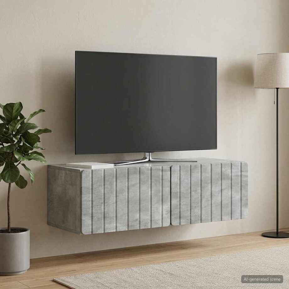 vidaXL Wandbeugel TV-kast Betongrijs 98 x 41 x 30 cm Bewerkt hout vidaXL Wandbeugel TV-kast Betongrijs 98 x 41 x 30 cm Bewerkt hout afbeelding 1