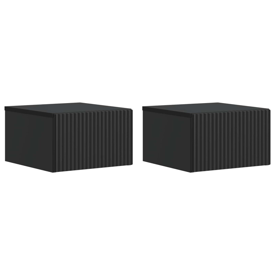 vidaXL Wandbeugel Bedkast 2 pcs Zwart 33 x 34,5 x 20 cm Bewerkt hout afbeelding 1