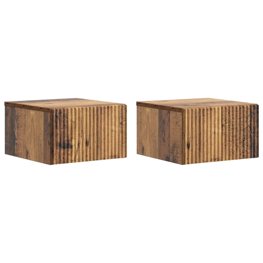 vidaXL Wandbeugel Bedkast met lade 2 pcs Oud hout 33 x 34,5 x 20 cm afbeelding 1