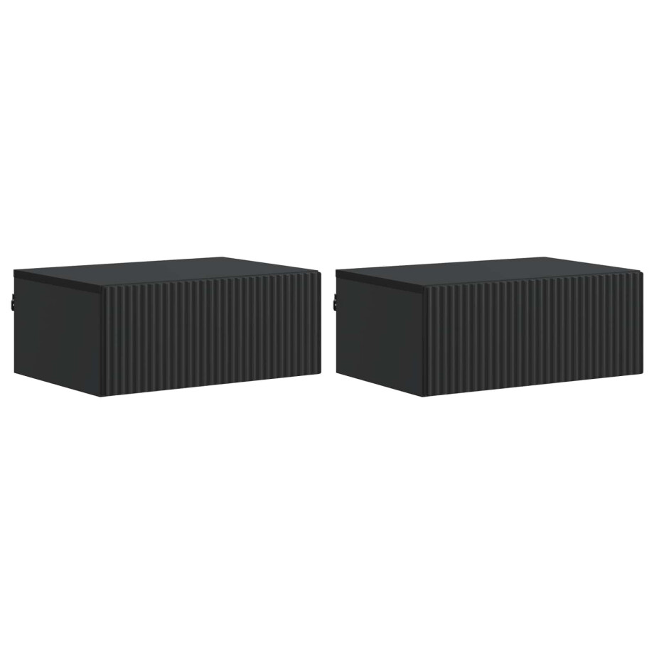 vidaXL Wandbeugel Bedkast 2 pcs Zwart 49 x 34,5 x 20 cm Bewerkt hout afbeelding 1