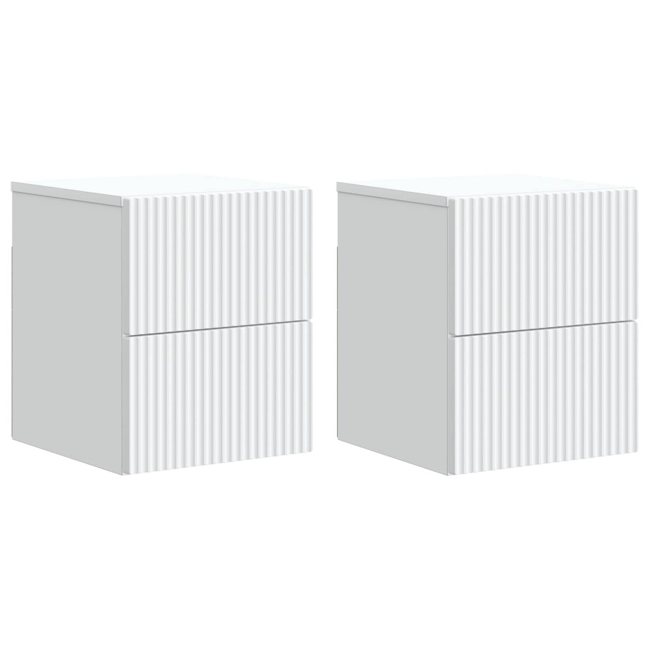 vidaXL Wandbeugel Bedkast 2 pcs Wit 33 x 34,5 x 40 cm Bewerkt hout afbeelding 1