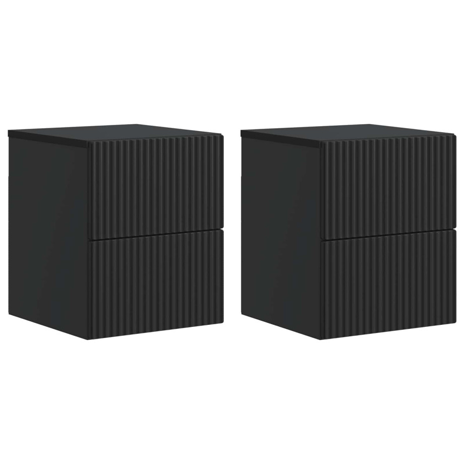vidaXL Wandbeugel Bedkast 2 pcs Zwart 33 x 34,5 x 40 cm Bewerkt hout afbeelding 1