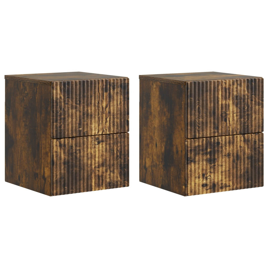 vidaXL Wandbeugel Bedkast 2 pcs Gerookt eiken 33 x 34,5 x 40 cm afbeelding 1