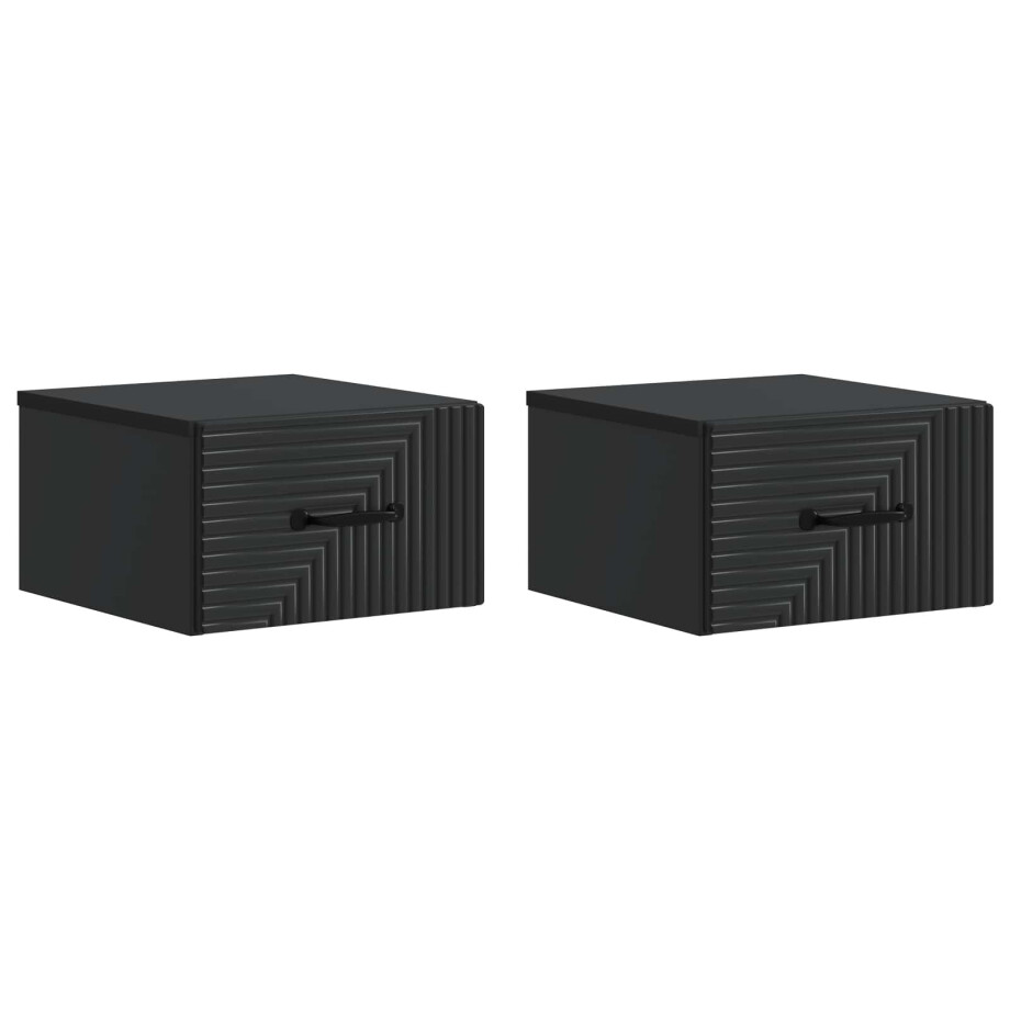 vidaXL Wandbeugel Bedkast 2 pcs Zwart 34,5 x 33 x 20 cm Bewerkt hout afbeelding 1