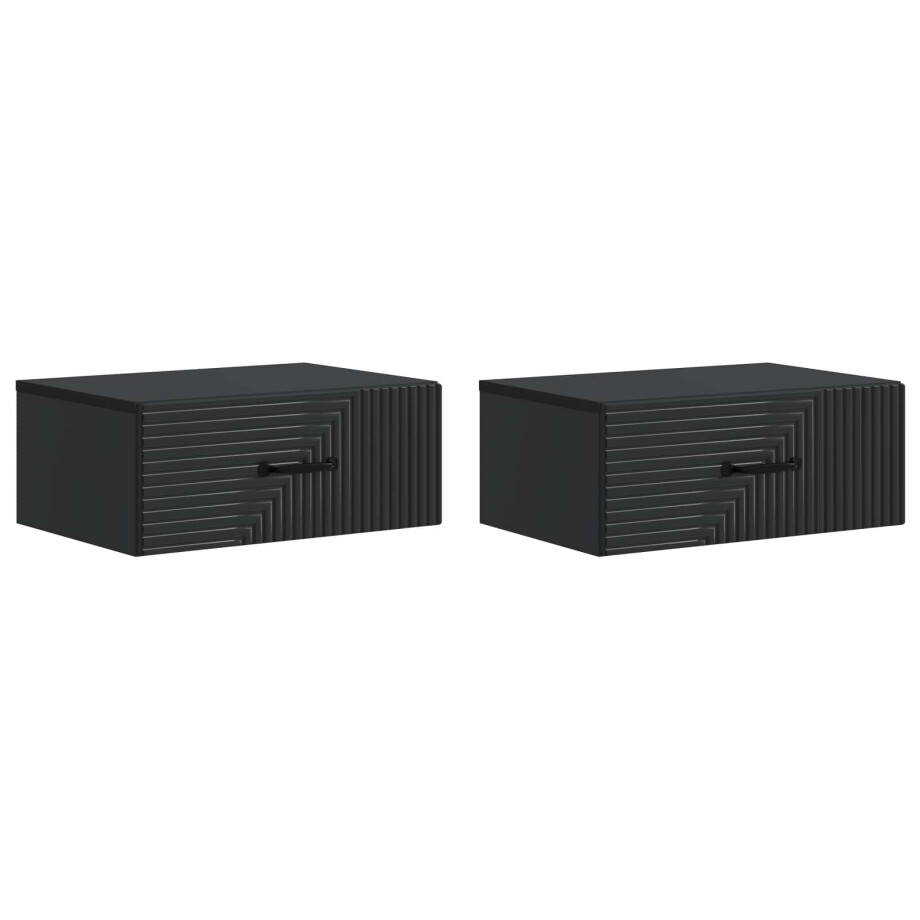 vidaXL Wandbeugel Bedkast 2 pcs Zwart 49 x 34,5 x 20 cm Bewerkt hout afbeelding 1