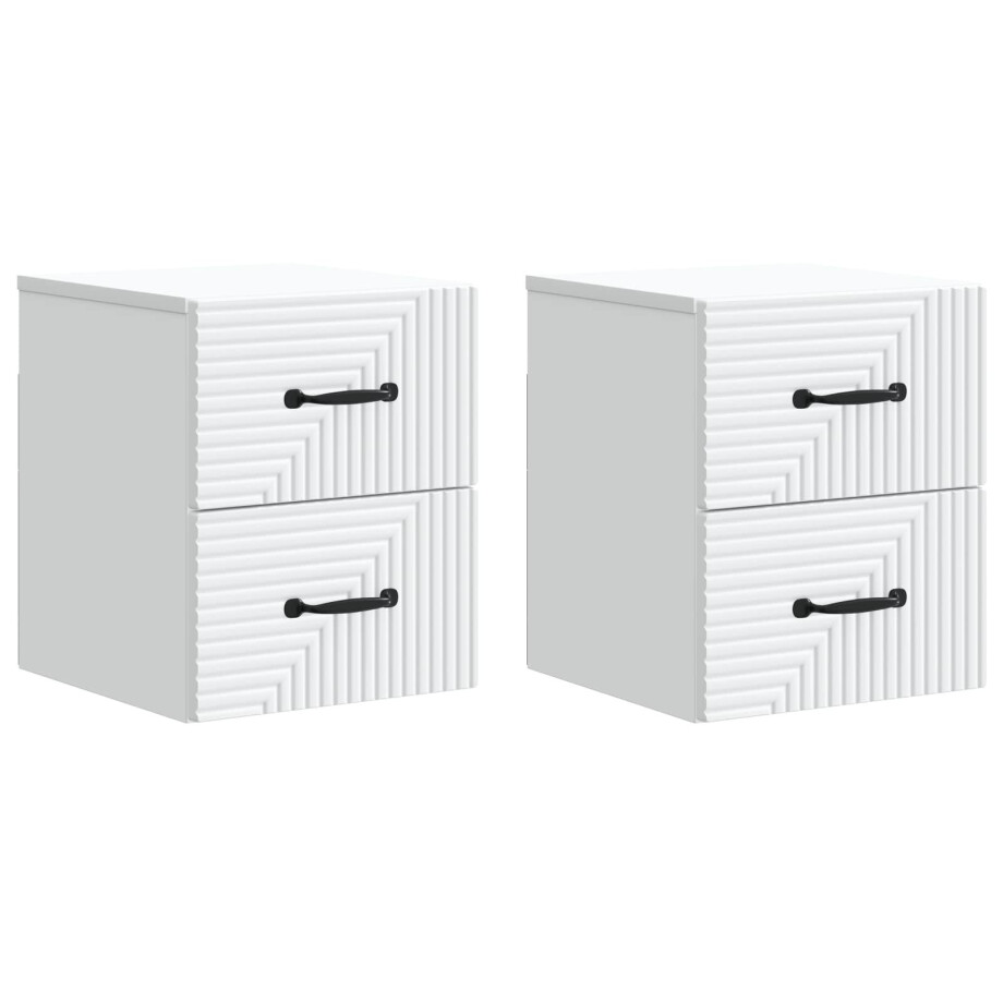 vidaXL Wandbeugel Bedkast 2 pcs Wit 34,5 x 33 x 40 cm Bewerkt hout afbeelding 1