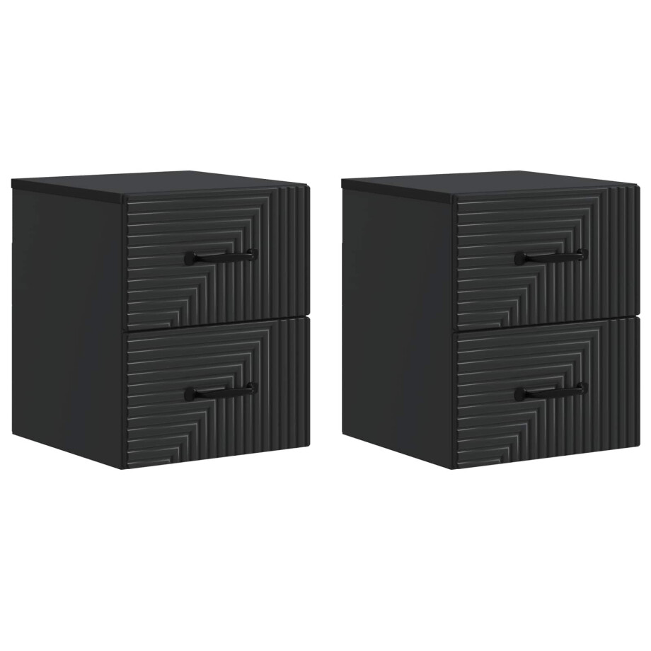 vidaXL Wandbeugel Bedkast 2 pcs Zwart 34,5 x 33 x 40 cm Bewerkt hout afbeelding 1