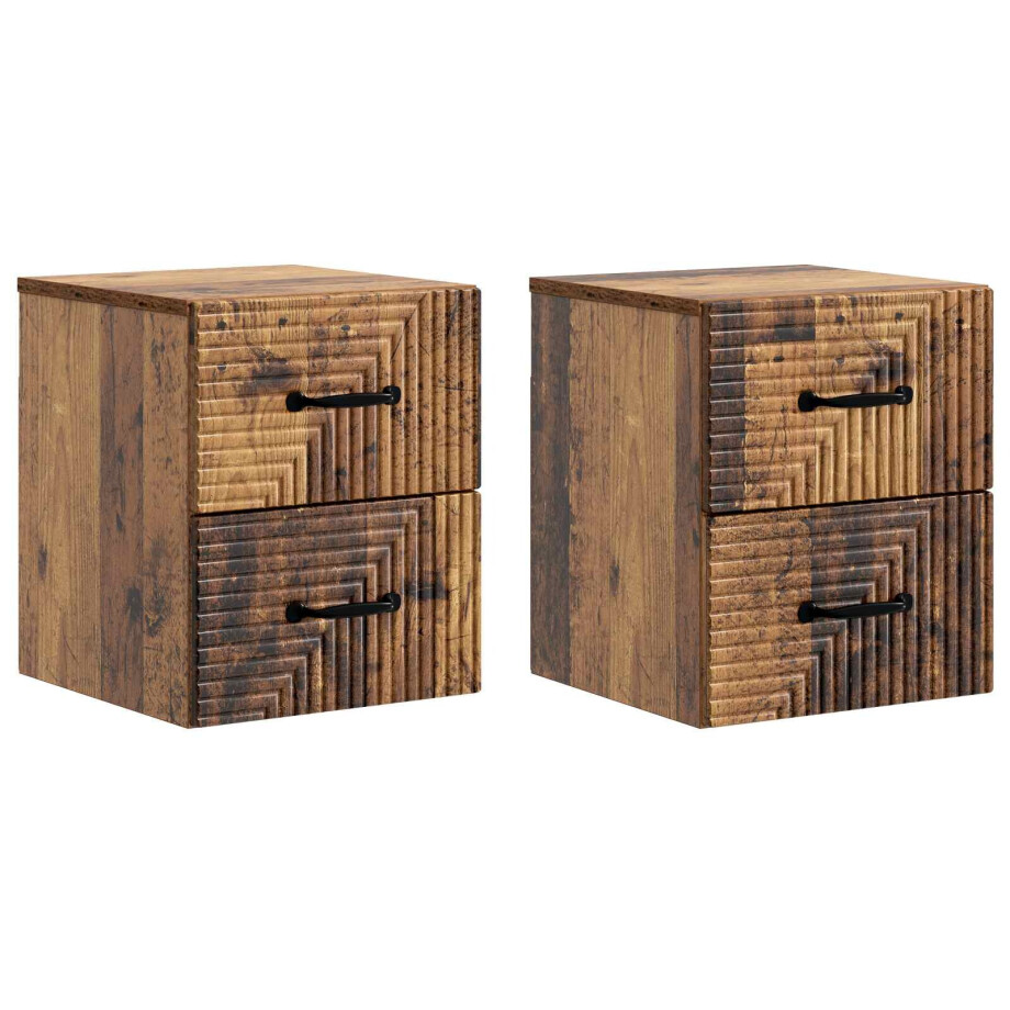 vidaXL Wandbeugel Bedkast met lade 2 pcs Oud hout 34,5 x 33 x 40 cm vidaXL Wandbeugel Bedkast met lade 2 pcs Oud hout 34,5 x 33 x 40 cm afbeelding 1