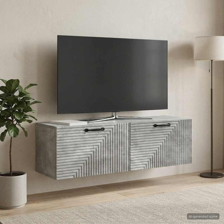 vidaXL Wandbeugel TV-kast Betongrijs 98 x 31 x 30 cm Bewerkt hout vidaXL Wandbeugel TV-kast Betongrijs 98 x 31 x 30 cm Bewerkt hout afbeelding 1