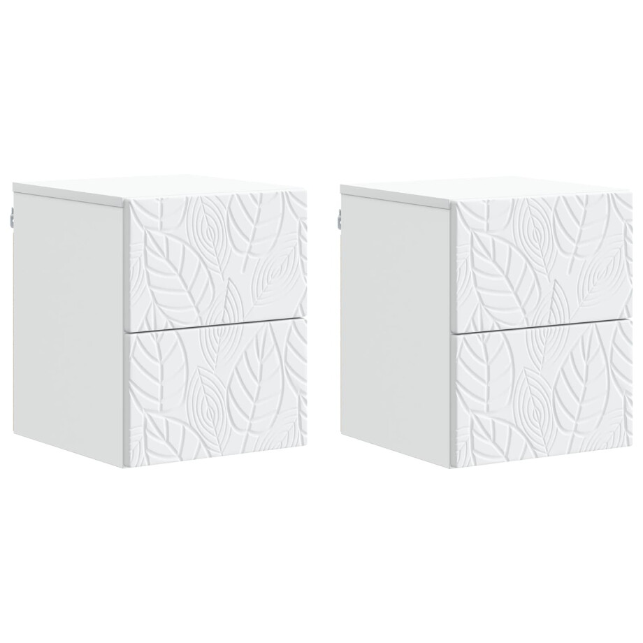 vidaXL Wandbeugel Bedkast 2 pcs Wit 34,5 x 33 x 40 cm Bewerkt hout afbeelding 1