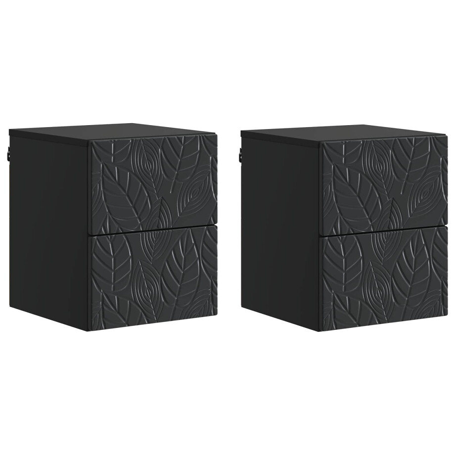 vidaXL Wandbeugel Bedkast 2 pcs Zwart 34,5 x 33 x 40 cm Bewerkt hout afbeelding 1