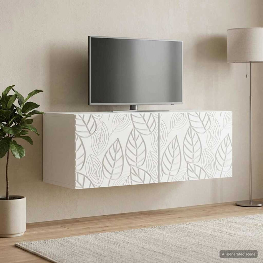 vidaXL Wandbeugel TV-kast 98 x 41 x 30 cm Wit Bewerkt hout afbeelding 1
