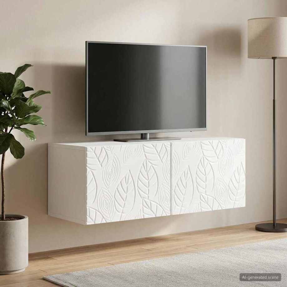 vidaXL Wandbeugel TV-kast 98 x 41 x 30 cm Hoogglans Wit Bewerkt hout afbeelding 1
