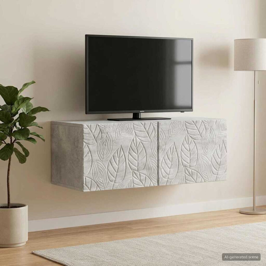 vidaXL Wandbeugel TV-kast 98 x 31 cm Betongrijs Bewerkt hout vidaXL Wandbeugel TV-kast 98 x 31 cm Betongrijs Bewerkt hout afbeelding 1