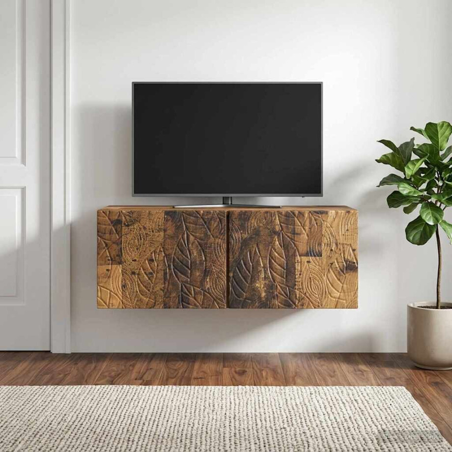 vidaXL Wandbeugel TV-kast 98 x 31 cm Oud hout Bewerkt hout afbeelding 1