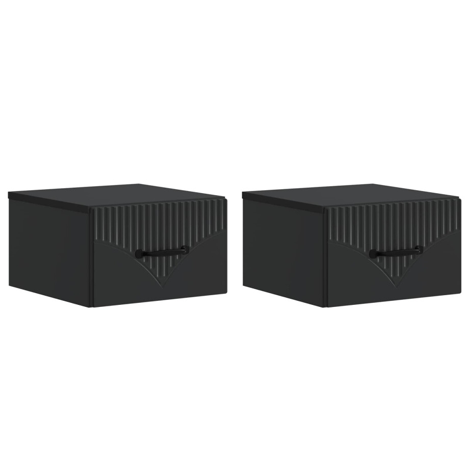 vidaXL Wandbeugel Bedkast 2 pcs Zwart 34,5 x 33 x 20 cm Bewerkt hout afbeelding 1