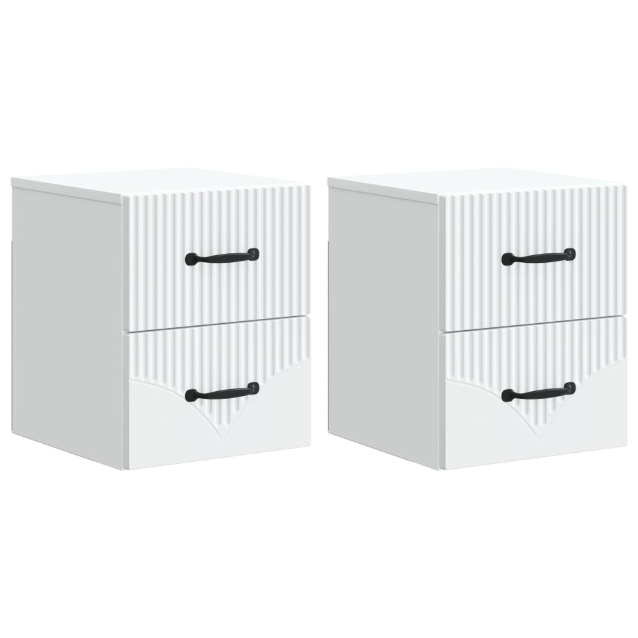 vidaXL Wandbeugel Bedkast 2 pcs Wit 34,5 x 33 x 40 cm Bewerkt hout afbeelding 1