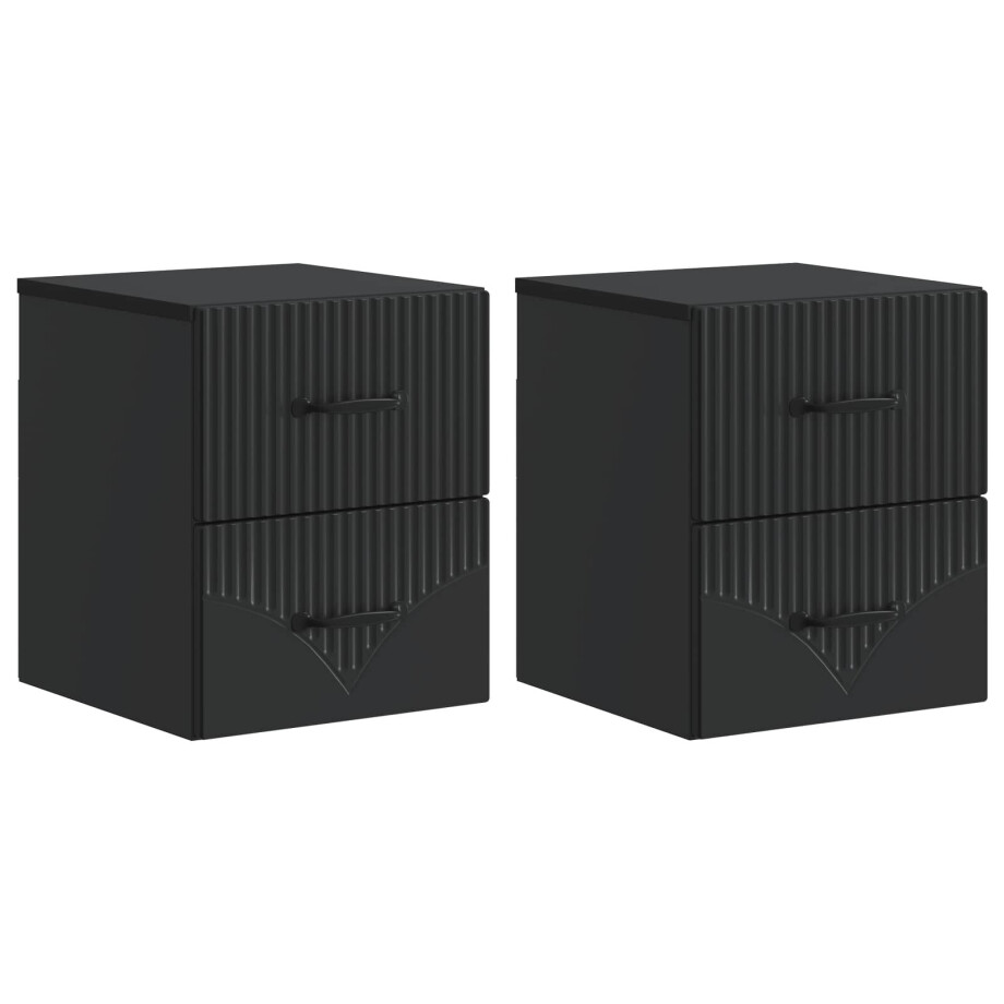vidaXL Wandbeugel Bedkast 2 pcs Zwart 34,5 x 33 x 40 cm Bewerkt hout afbeelding 1
