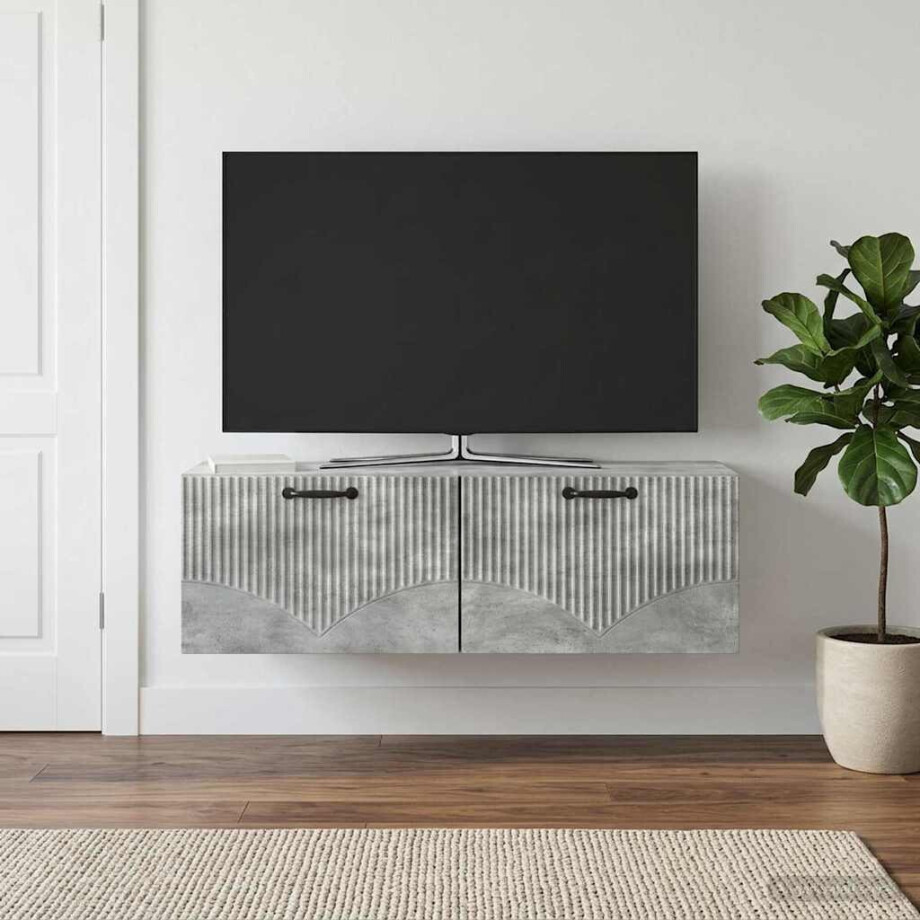 vidaXL Wandbeugel TV-kast Betongrijs 98 x 31 x 30 cm Bewerkt hout afbeelding 1