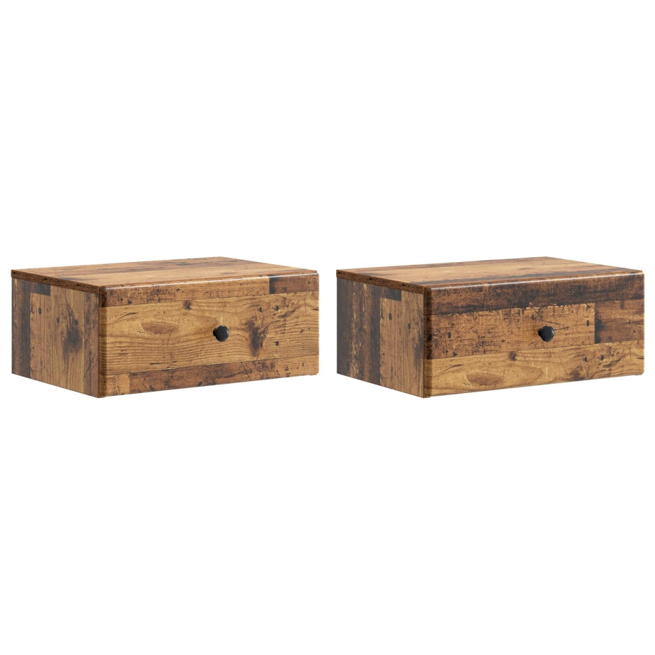 vidaXL Wandbeugel Bedkast met lade 2 pcs Oud hout 49 x 34,5 x 20 cm vidaXL Wandbeugel Bedkast met lade 2 pcs Oud hout 49 x 34,5 x 20 cm afbeelding 1