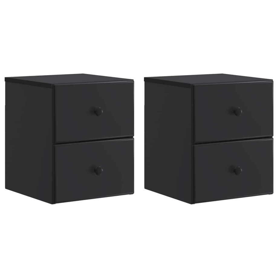 vidaXL Wandbeugel Bedkast 2 pcs Zwart 34,5 x 33 x 40 cm Bewerkt hout afbeelding 1